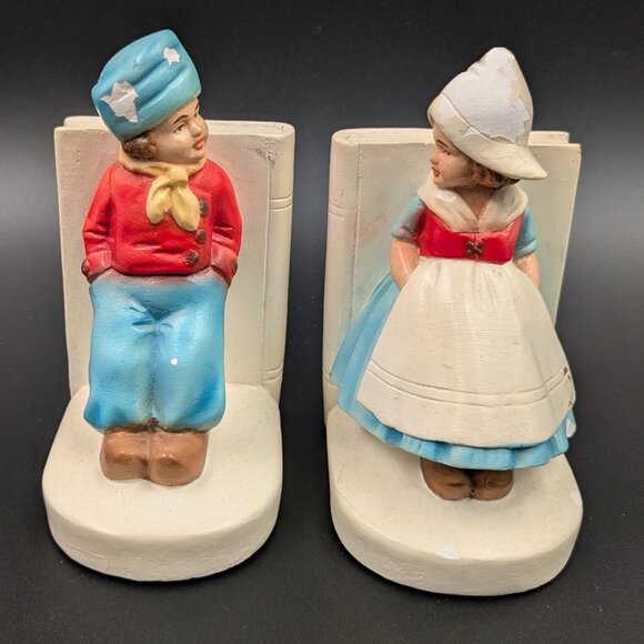 Vintage Chalkware Dutch Boy & Girl Bookend - Terratex Made in Ireland - Picture 3 of 8
